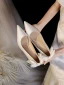 Elegante Ivory / Creme Leder Schleife Brautschuhe 2023 5 cm Thick Heels Spitzschuh Hochzeit Pumps Hochhackige