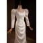 Fashion Ivory Satin Evening Dresses 2024 Trumpet / Mermaid Square Neckline Long Sleeve Backless Sweep Train Evening Party Formal Dresses
