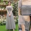 Modest / Simple Grey Bridesmaid Dresses 2022 A-Line / Princess Short Sleeve Backless Sash Bow Floor-Length / Long Bridesmaid Dresses
