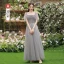Simple Gris Robe Demoiselle D'honneur 2022 Princesse Noeud Ceinture Manches Courtes Dos Nu Longue Robe De Ceremonie