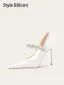 Elegante Weiß Strass Pailletten Brautschuhe 2025 10 cm Stilettos Spitzschuh Hochzeit Hochhackige