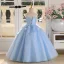 Chic / Beautiful Sky Blue Appliques Pearl Birthday Flower Girl Dresses 2025 Ball Gown Scoop Neck Sleeveless Backless Floor-Length / Long