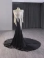 Haut de Gamme Deux tons Blanche Noire Fait main Perlage Perle Paillettes Robe De Soirée 2024 Trompette / Sirène Col Haut Manches Longues Tribunal Train Soirée