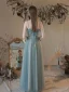Simple Bleu Ciel Robe De Bal 2022 Princesse Bretelles Spaghetti Sans Manches Dos Nu Noeud Longue Robe De Ceremonie