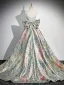 Fashion Multi-Colors Printing Prom Dresses 2024 A-Line / Princess Strapless Sleeveless Backless Bow Sweep Train Prom Formal Dresses