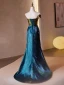 Vintage / Originale Bleu D'encre Fendue devant Robe De Bal 2024 Trompette / Sirène Bustier Sans Manches Dos Nu Train De Balayage Promo Robe De Ceremonie