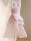 Modest / Simple Blushing Pink Appliques Short Birthday Flower Girl Dresses 2024 A-Line / Princess One-Shoulder Sleeveless Backless Tulle