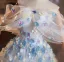 Flower Fairy Sky Blue Appliques Prom Dresses 2025 Ball Gown Off-The-Shoulder Short Sleeve Backless Floor-Length / Long Prom Formal Dresses