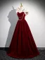 Elegant Burgundy Pearl Prom Dresses 2024 Ball Gown Square Neckline Ruffle Short Sleeve Floor-Length / Long Prom Formal Dresses Backless