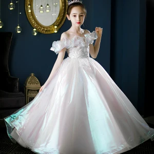Charming White Laser Birthday Flower Girl Dresses 2022 Ball Gown Off The Shoulder Sleeveless Backless Pearl Beading Lace Flower Floor Length Long Flower Girl Dresses