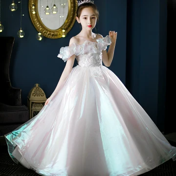 Charming White Laser Birthday Flower Girl Dresses 2022 Ball Gown Off The Shoulder Sleeveless Backless Pearl Beading Lace Flower Floor Length Long Flower Girl Dresses