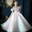 Charmant Blanche Laser Anniversaire Robe Ceremonie Fille 2022 Robe Boule De l'épaule Sans Manches Dos Nu Perle Perlage En Dentelle Fleur Longue Robe Ceremonie Fille