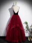 Chic / Belle Bordeaux Faux Diamant Robe De Bal 2023 Princesse Bretelles Spaghetti Sans Manches Dos Nu Longue Promo Robe De Ceremonie