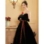 Charming Black Suede Evening Dresses 2023 A-Line / Princess Strapless Sleeveless Bow Sash Backless Floor-Length / Long Evening Party Formal Dresses