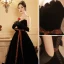 Charming Black Suede Evening Dresses 2023 A-Line / Princess Strapless Sleeveless Bow Sash Backless Floor-Length / Long Evening Party Formal Dresses