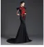 Chinese style Black Lace Flower Cheongsam Evening Dresses 2025 Trumpet / Mermaid High Neck 1/2 Sleeves Sweep Train Evening Party Cheongsam / Qipao