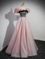 Lovely Blushing Pink Glitter Prom Dresses 2023 A-Line / Princess Off-The-Shoulder Bow Short Sleeve Backless Floor-Length / Long Formal Dresses