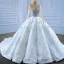 Luxury / Gorgeous Sparkly White Handmade  Beading Pearl Rhinestone Sequins Wedding Dresses 2022 Ball Gown Scoop Neck Long Sleeve Backless Royal Train