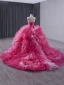 Fashion Fuchsia Cascading Ruffles Prom Dresses Ball Gown 2024 Strapless Sleeveless Backless Floor-Length / Long Prom Formal Dresses