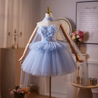 Sexy Sky Blue Beading Pearl Butterfly Short Party Dresses 2025 Ball Gown Sweetheart Sleeveless Backless Formal Dresses