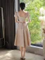 Modest / Simple Khaki Bridesmaid Dresses 2022 A-Line / Princess Short Sleeve Backless Sash Floor-Length / Long Bridesmaid Dresses