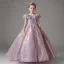 Sparkly Lilac Pearl Sequins Birthday Ball Gown Flower Girl Dresses 2024 Scoop Neck Short Sleeve Floor-Length / Long