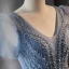 Chic / Beautiful Sky Blue Beading Rhinestone Prom Dresses 2023 A-Line / Princess V-Neck Puffy Short Sleeve Backless Floor-Length / Long Prom Formal Dresses