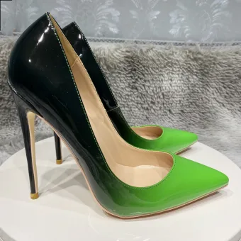 Fashion Green Patchwork Cocktail Party Patent Leather Pumps 2022 12 Cm Stiletto Heels Pointed Toe Pumps High Heels
