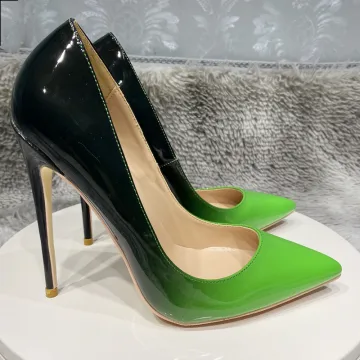 Mode Grön Patchwork Fest Lackläder Pumps 2022 12 Cm Stilettklackar Spetsiga Pumps Högklackade