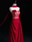 Exquis Rouge Jacquard Robe De Soirée 2026 Princesse Bustier Sans Manches Dos Nu