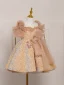 Scintillantes Champagne Perlage Paillettes Anniversaire Courte Robe Ceremonie Fille 2024 Robe Boule Encolure Carrée Manches Courtes Dos Nu