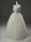 High End Ivory / Creme Applikationen Fallende Rüsche Ballkleider Heimkehr Abiballkleider 2025 Ballkleid Eckiger Ausschnitt Ärmellos Rückenfreies Lange Festliche Kleider