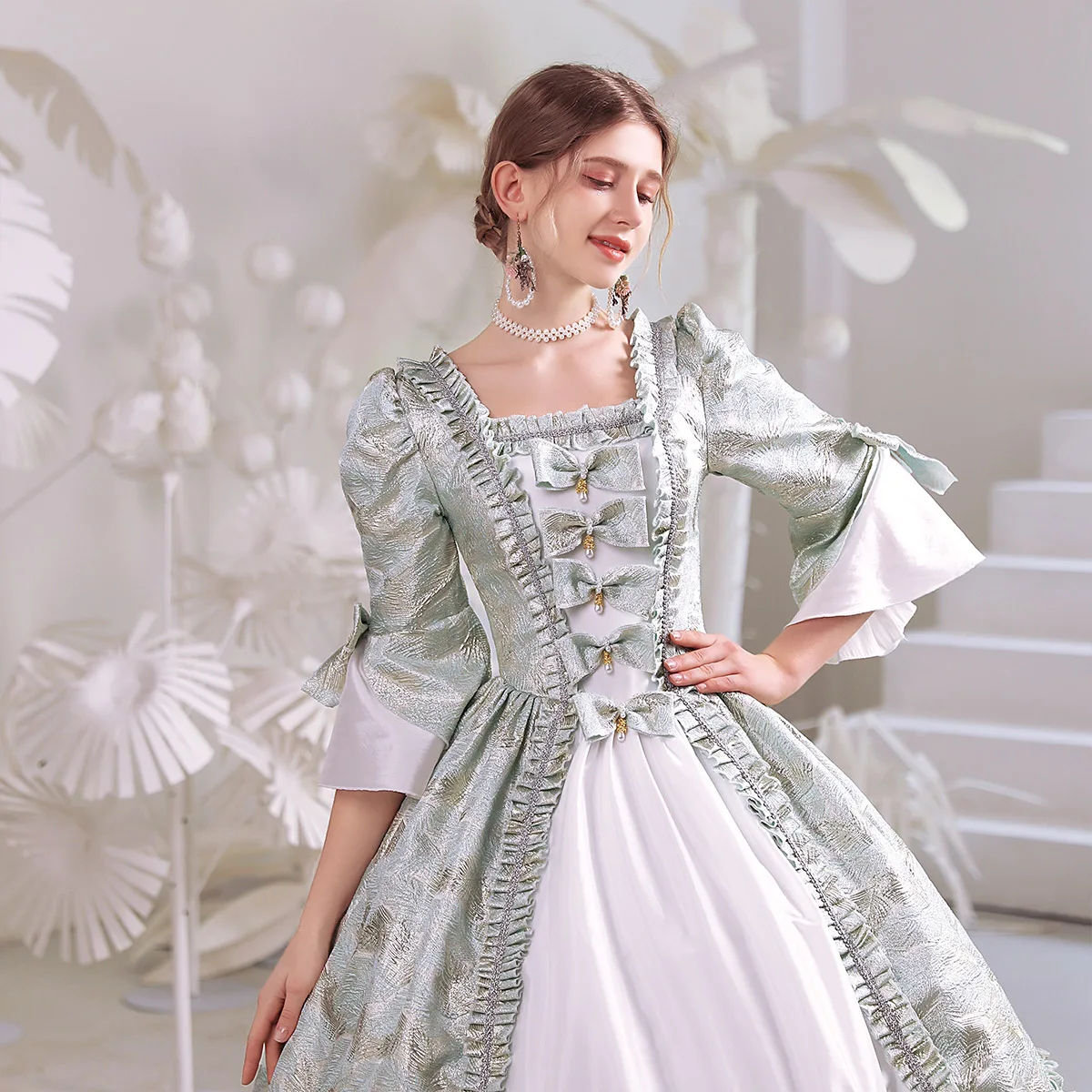 slim fit dress slacks Sage Green Long Prom Dress with Lace-Up Beaded Corset Light Sage / 2