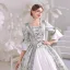 Baroque Medieval Sage Green Prom Dresses 2022 Ball Gown Square Neckline Bell sleeves Backless Rhinestone Pearl Bow Floor-Length / Long Formal Dresses