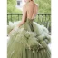 Fashion Charming Sage Green Prom Dresses 2022 Ball Gown Spaghetti Straps Sleeveless Backless Cascading Ruffles Chapel Train Formal Dresses