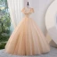 Elegant Champagne Beading Sequins Prom Dresses 2023 Ball Gown V-Neck Short Sleeve Backless Floor-Length / Long Prom Formal Dresses