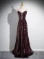 Sparkly Vintage / Retro Burgundy Beading Sequins Prom Dresses 2024 A-Line / Princess Off-The-Shoulder Short Sleeve Backless Floor-Length / Long Prom Formal Dresses