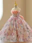 Charming Champagne Beading Rhinestone Sequins Appliques Flower Girl Dresses 2023 Ball Gown Scoop Neck Birthday Sleeveless Backless Bow Floor-Length / Long