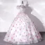 Chic / Beautiful White Prom Dresses 2022 Ball Gown Off-The-Shoulder Butterfly Appliques Sequins Lace Flower Short Sleeve Backless Floor-Length / Long Formal Dresses