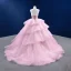 High-end Blushing Pink Cascading Ruffles Prom Dresses 2022 Ball Gown Strapless Rhinestone Sleeveless Backless Court Train Prom Formal Dresses
