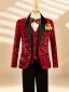 Fall Winter Red Long Sleeve Sequins 6-piece Boys Wedding Suits 2025 Body Jewellery Coat Pants Shirt Tie Vest