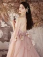 Simple Rougissant Rose Appliques Robe De Bal 2024 Princesse Bretelles Spaghetti Sans Manches Dos Nu Longue Robe De Ceremonie