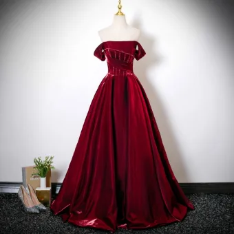 Chic Belle Bordeaux Perlage Robe De Bal 2025 Robe Boule De L Épaule Sans Manches Dos Nu Longue Robe De Ceremonie
