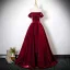 Chic / Beautiful Burgundy Beading Prom Dresses 2025 Ball Gown Off-The-Shoulder Sleeveless Backless Floor-Length / Long Formal Dresses