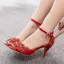 Charmant Schwarz Abend Strass Sandalen Damen 2023 Knöchelriemen 7 cm Stilettos Spitzschuh Sandaletten Hochhackige