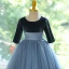 Modest / Simple Navy Blue Wedding Flower Girl Dresses 2023 Ball Gown Scoop Neck Short Sleeve Bow Floor-Length / Long Flower Girl Dresses