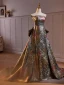 Vintage / Retro Multi-Colors Printing Prom Dresses 2024 A-Line / Princess Strapless Sleeveless Backless Bow Sweep Train Prom Formal Dresses