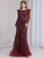 High-end Burgundy Beading Rhinestone Evening Dresses 2023 Trumpet / Mermaid Scoop Neck Long Sleeve Floor-Length / Long Evening Party Formal Dresses
