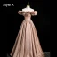 Elegant Khaki Ruffle Satin Prom Dresses 2023 A-Line / Princess Off-The-Shoulder Short Sleeve Backless Floor-Length / Long Prom Formal Dresses