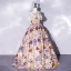Fancy Champagne Lace Flower Prom Dresses 2022 Ball Gown Off-The-Shoulder Short Sleeve Backless Floor-Length / Long Prom Formal Dresses